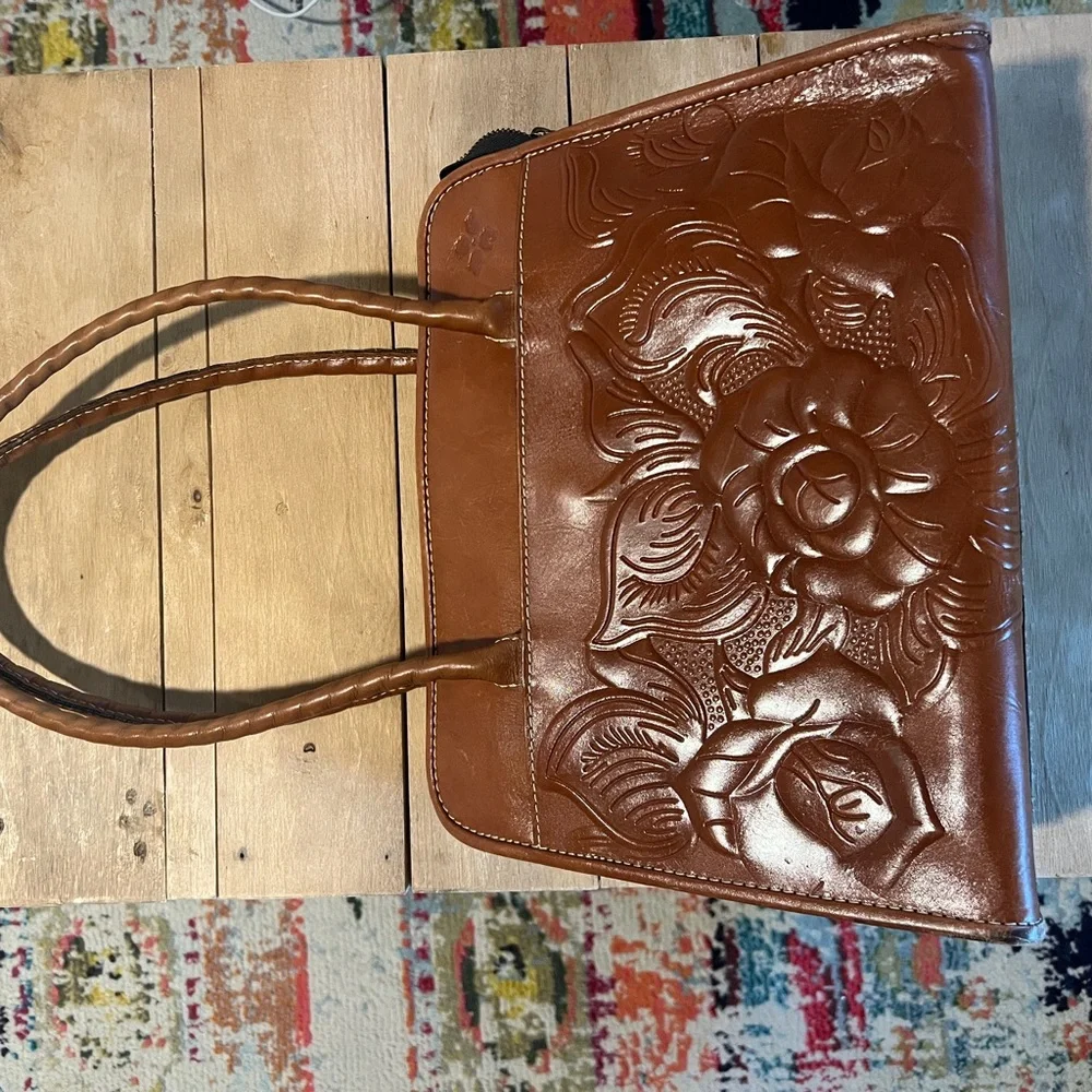 Patricia Nash Brown Embossed Leather Satchel Bag